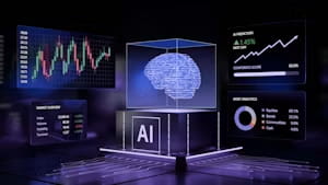 Smartphone screen displaying futuristic artificial intelligence and smart voice assistant features